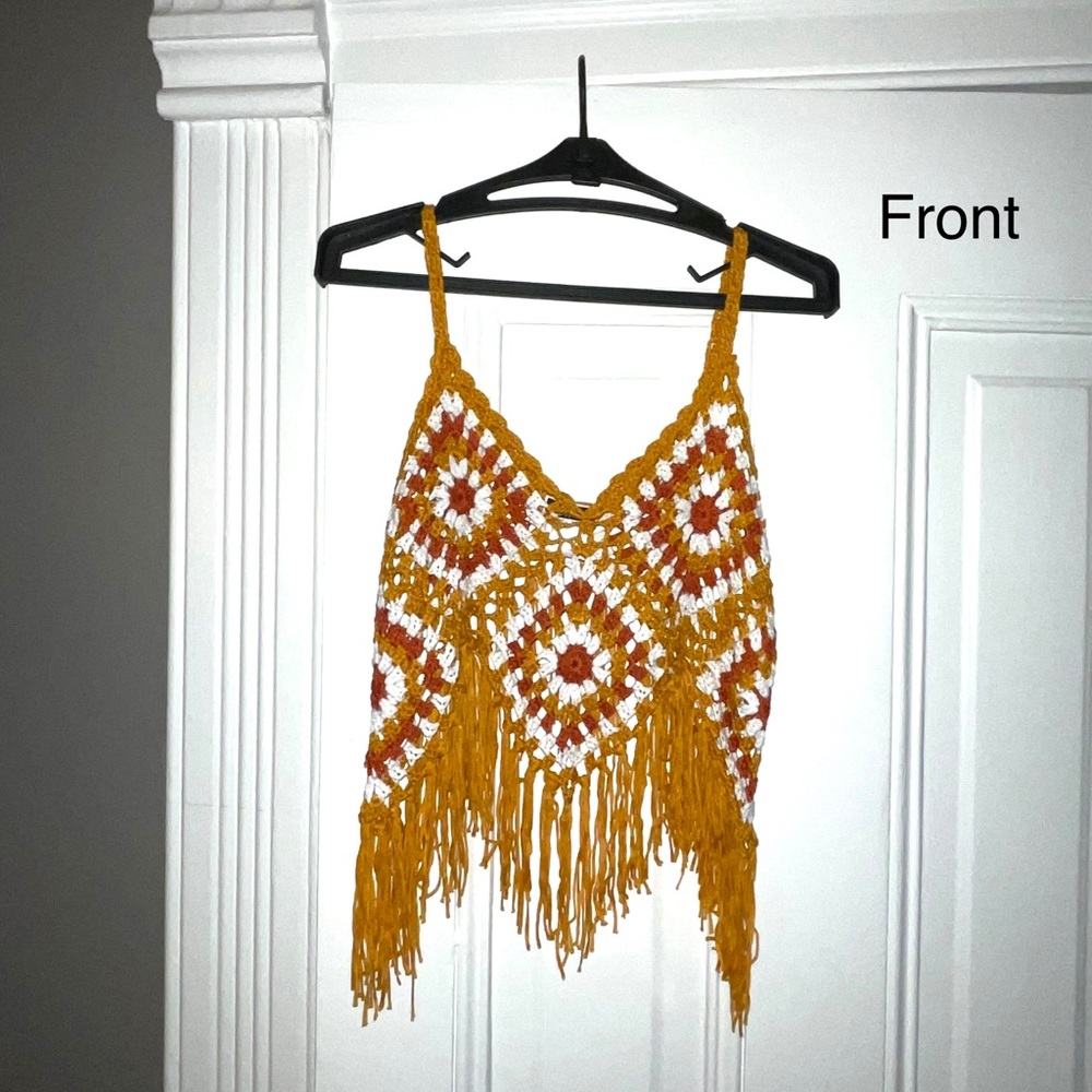 Boho Knit / Macrame crop top with Fringe